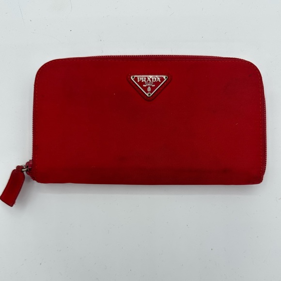 PRADA Nylon Red Tessuto Zip Around Long Wallet - Picture 1 of 9